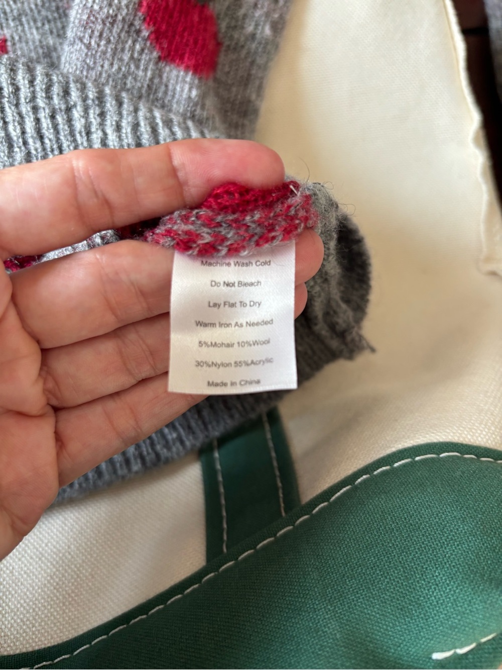 Kiel James Patrick Gray Sweater with Red Apple Motif - Women's Crewneck Sweater - Picture 3 of 5